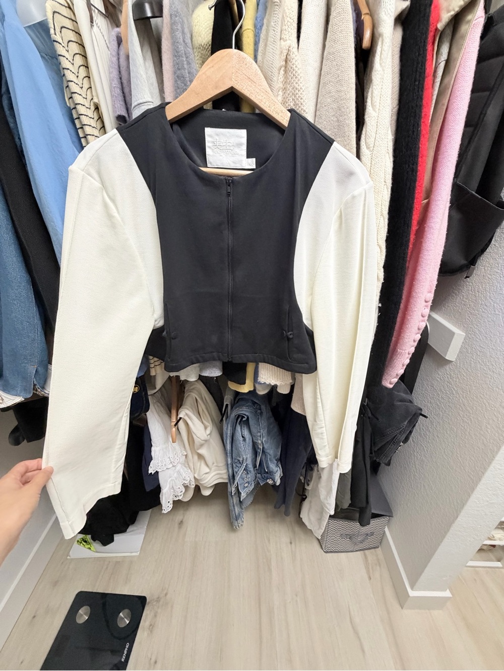Women's Two-Tone Black & Cream Cropped Jacket